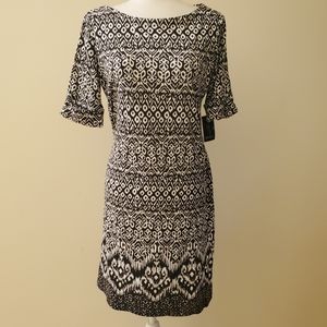 Karen Scott Dress Black White Paisley Knit New